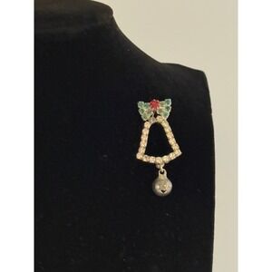 Christmas Bell Brooch Rhinestone Bow Jingle Bell Charm Holiday Pin